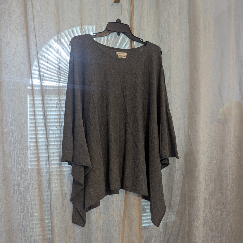 Sophie Max Gray Asymmetrical Knit Poncho Sweater